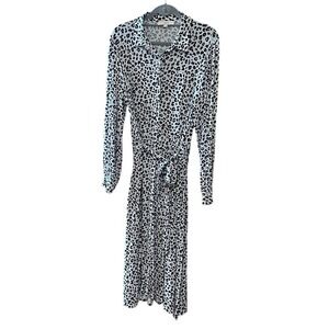Loft Animal Print Gray Long Sleeves Jersey Midi Dress Size 14